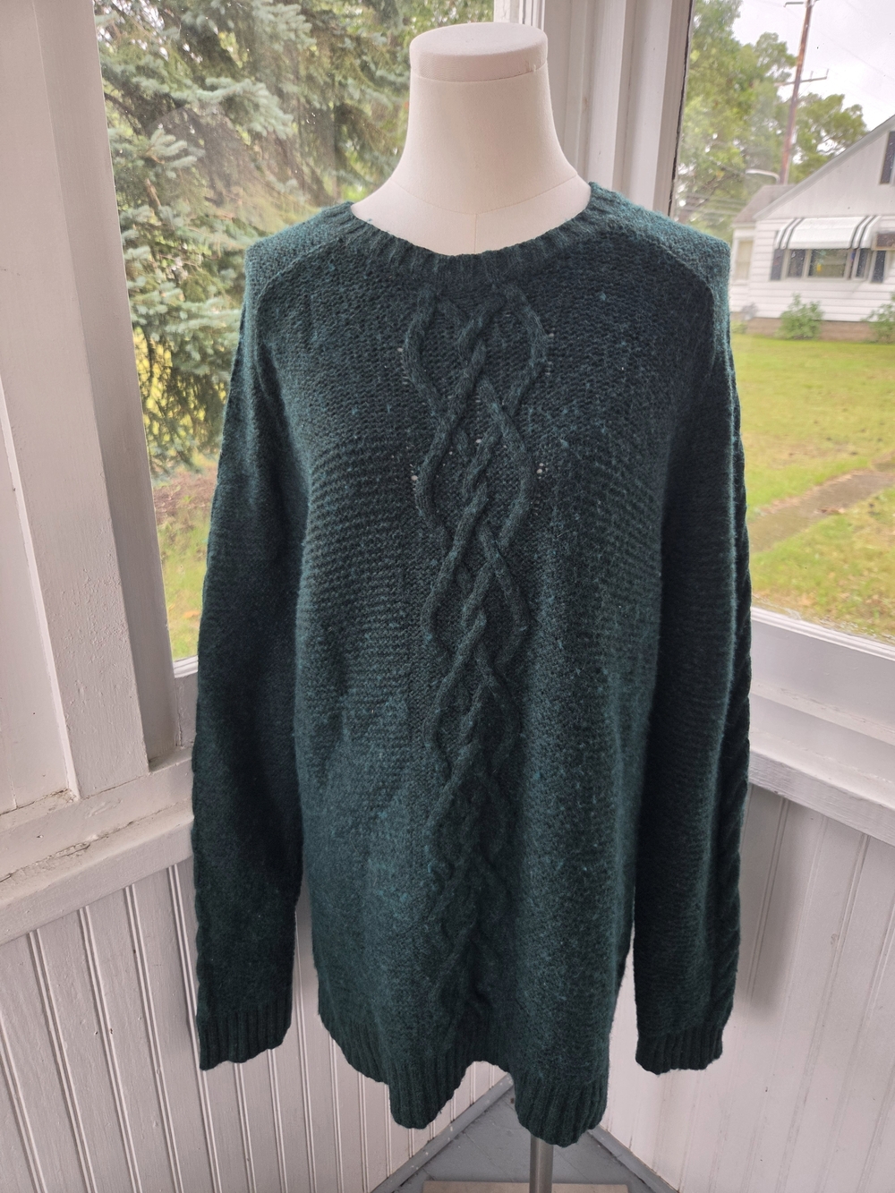 Brooks Brothers Red Fleece Forest Green Cable Knit Sweater | Chunky Pullover XL